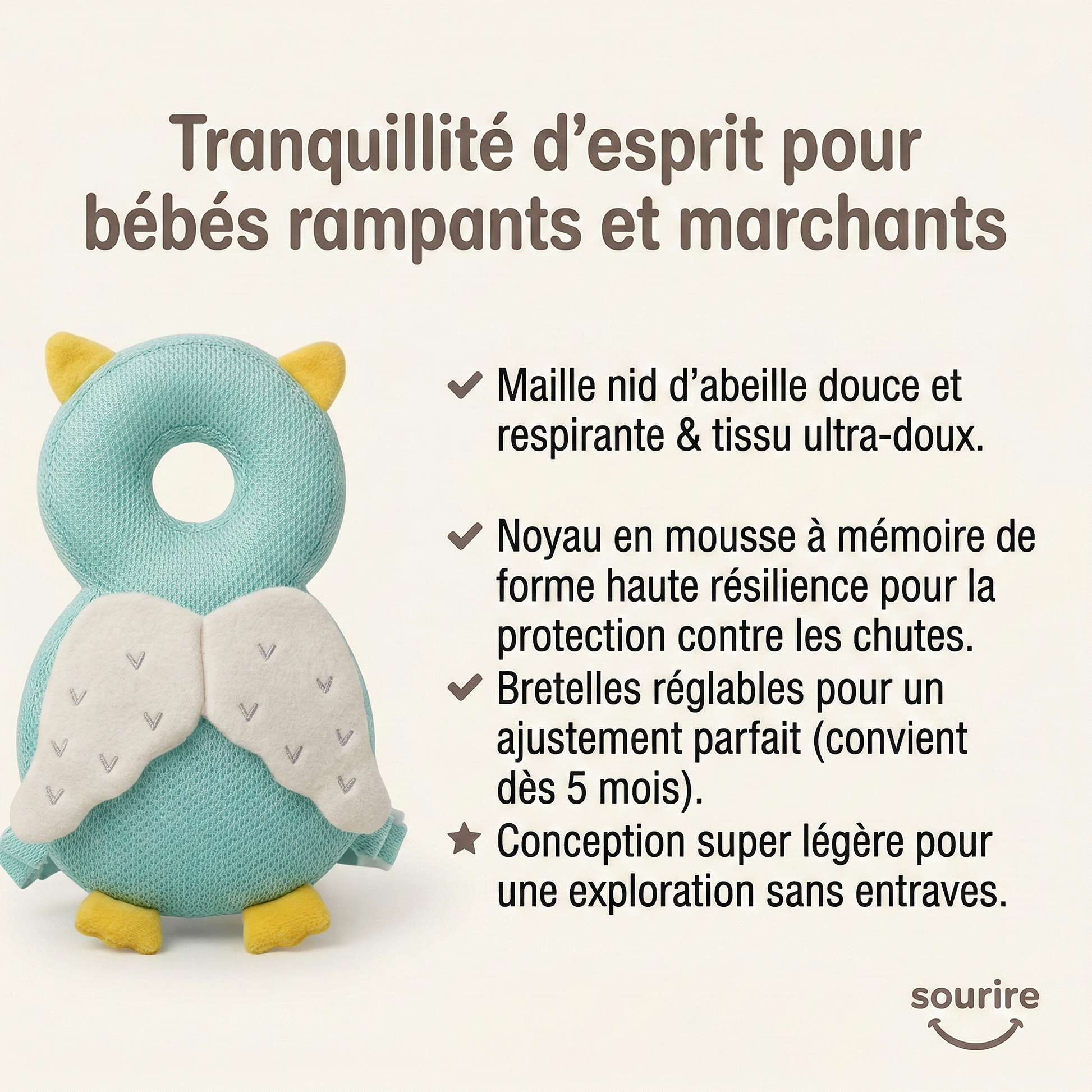 Coussin protège-tête bébé — motif animal