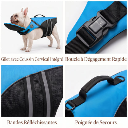 Gilet de sauvetage pour chien AquaChien avec sangles réglables et boucles à dégagement rapide