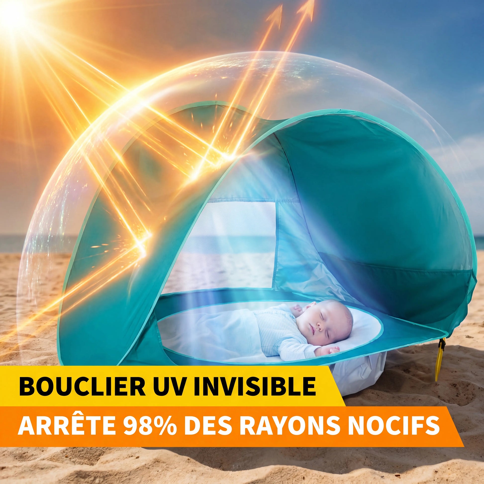 Bébé dans la mini-piscine ombragée de la Tente-Piscine Anti-UV